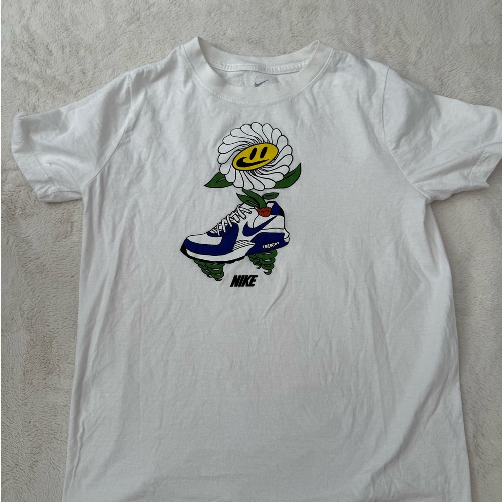 Nike White Tee with Smiley Flower Design